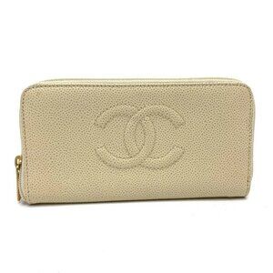 CHANEL A13228 CC Zip Around Long wallet Long Wallet Caviar Leather Beige